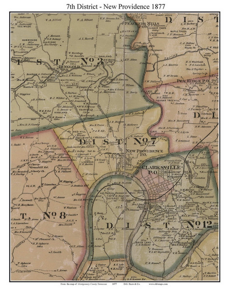 District No. 7 - New Providence, Tennessee 1877 Old Town Map Custom Print Montgomery Co.