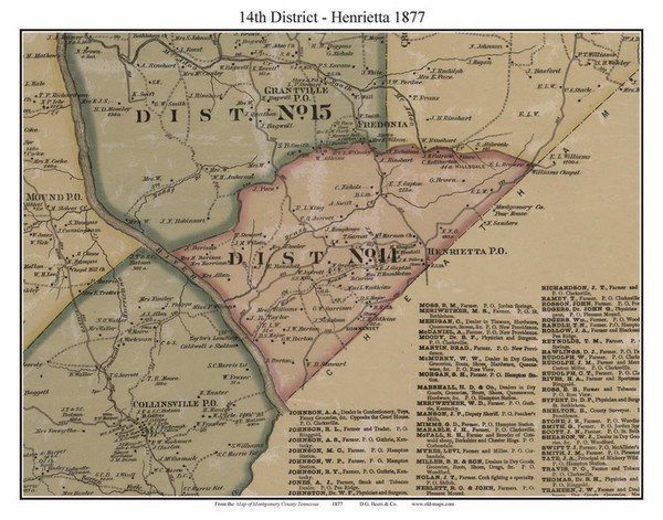 District No. 14 - Henrietta, Tennessee 1877 Old Town Map Custom Print Montgomery Co.