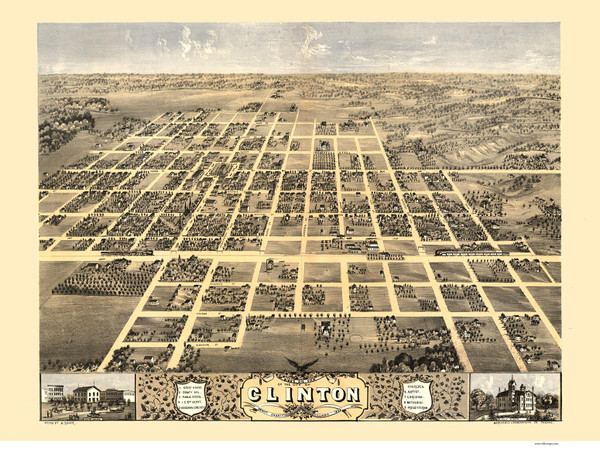 Clinton, Illinois 1869 Bird's Eye View