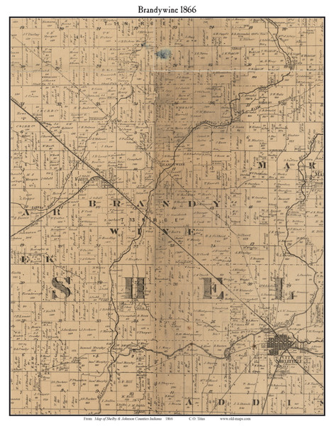 Brandywine, Indiana 1866 Old Town Map Custom Print - Shelby Co.