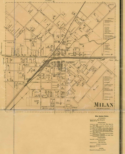 Milan Village with Business Directory, District 13, Tennessee 1877 Old Town Map Custom Print Gibson Co.