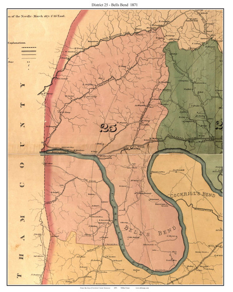 District 25 - Bells Bend, Tennessee 1871 Old Town Map Custom Print Davidson Co.