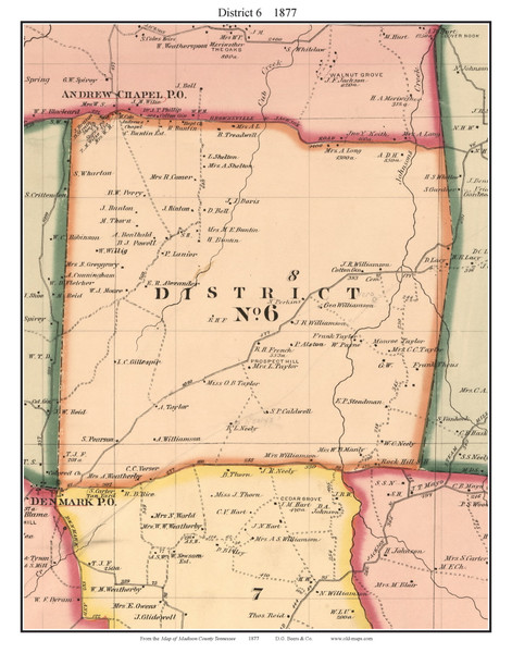 District 6, Tennessee 1877 Old Town Map Custom Print Madison Co.
