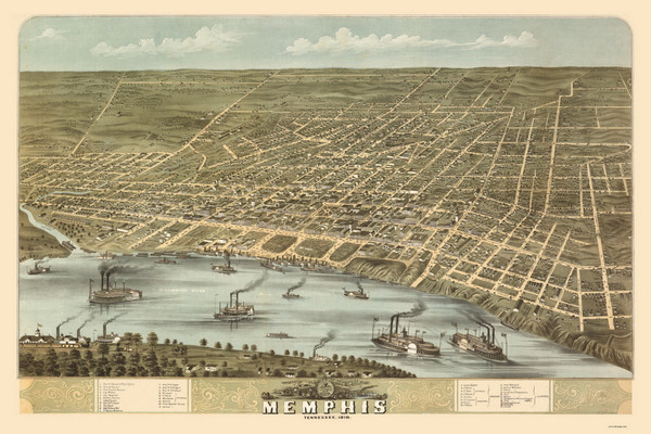 Memphis, Tennessee 1870 Bird's Eye View