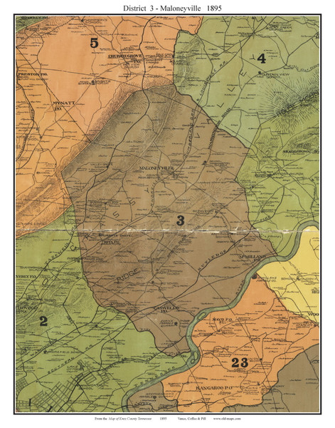 District 3 - Maloneyville, Tennessee 1895 Old Town Map Custom Print Knox Co.
