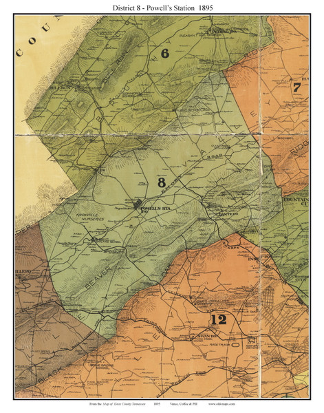 District 8 - Powell's Station, Tennessee 1895 Old Town Map Custom Print Knox Co.