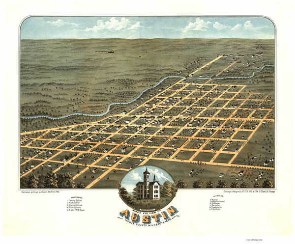 Austin, Minnesota 1870 Bird's Eye View Austin, Minnesota 1870 Bird's Eye View