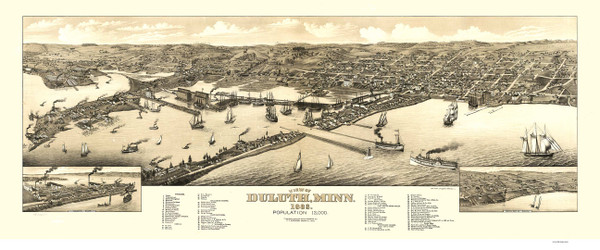 Duluth, Minnesota 1883 Bird's Eye View - Flint