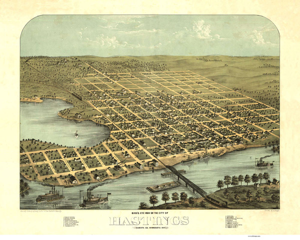 Hastings, Minnesota 1867 Bird's Eye View