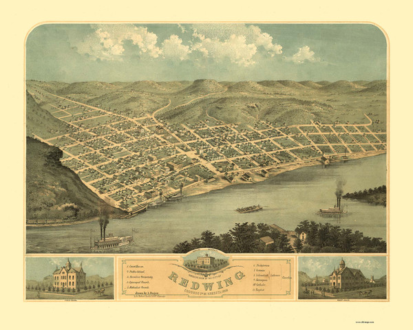 Redwing, Minnesota 1868 Bird's Eye View