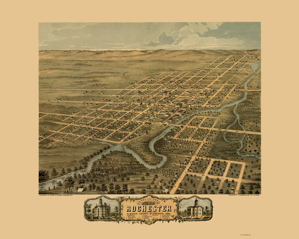 Rochester, Minnesota 1869 Bird's Eye View