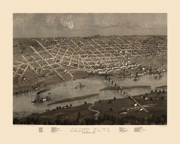 Saint Paul, Minnesota 1867 Bird's Eye View