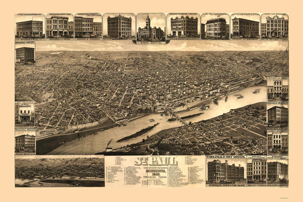Saint Paul, Minnesota 1883 Bird's Eye View