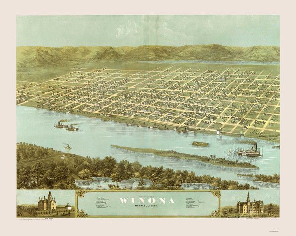 Winona, Minnesota 1867 Bird's Eye View