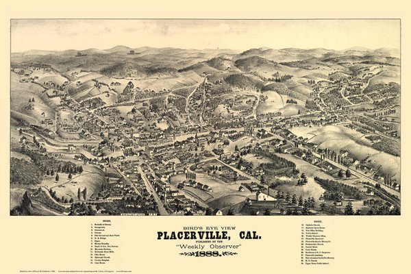 Placerville, California 1888 Bird's Eye View (Map Only)