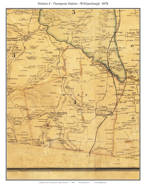 District 4 - Thompson Station - Williamsburgh, Tennessee 1878 Old Town Map Custom Print Williamson Co.