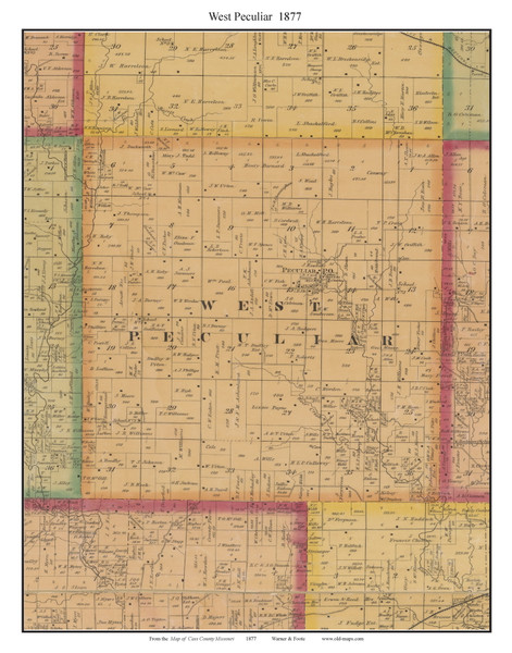 West Peculiar - Peculiar, Missouri 1877 Old Town Map Custom Print Cass Co.