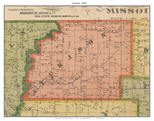 Atchison - Clearmont, Missouri 1900 Old Town Map Custom Print Nodaway Co.