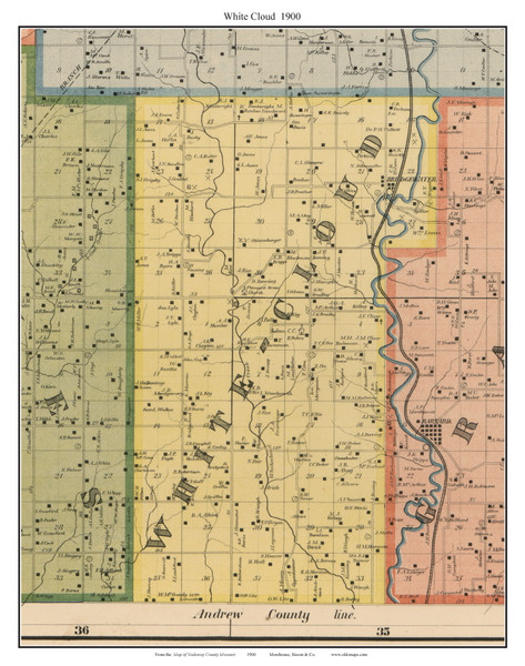 White Cloud - Bridgewater, Missouri 1900 Old Town Map Custom Print Nodaway Co.