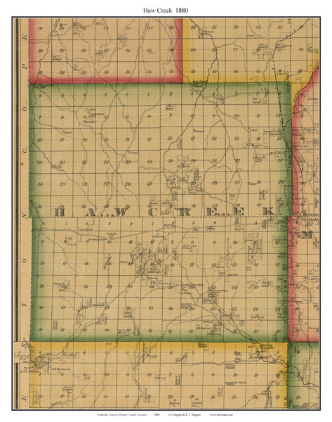 Haw Creek, Missouri 1880 Old Town Map Custom Print Morgan Co.