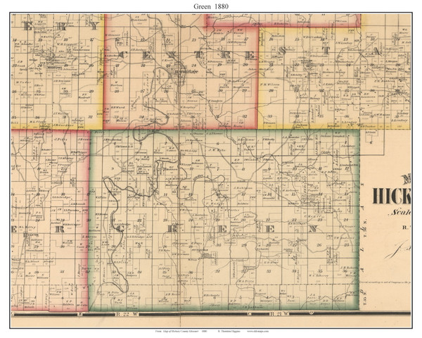 Green - Pittsburgh, Missouri 1880 Old Town Map Custom Print Hickory Co. Green - Pittsburgh, Missouri 1880 Old Town Map Custom Print Hickory Co.