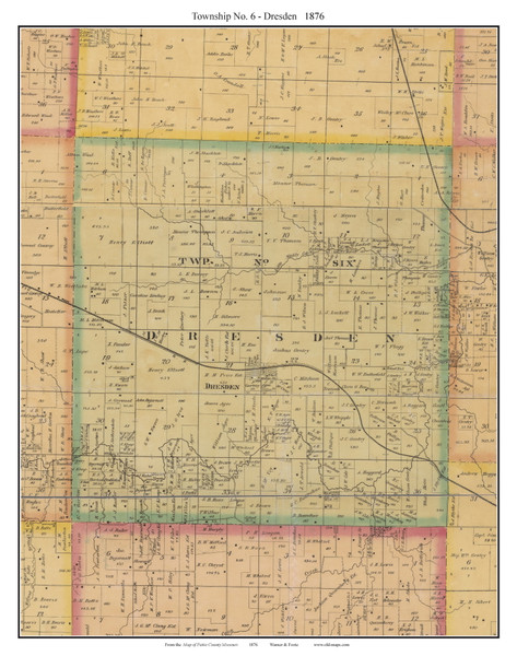 Township No. 6 - Dresden, Missouri 1876 Old Town Map Custom Print Pettis Co.
