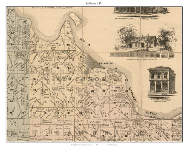Jefferson - Frankfurt, Missouri 1871 Old Town Map Custom Print Saline Co.