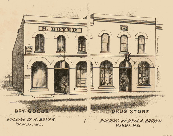 Boyer & Brown Stores, Miami, Missouri 1871 Old Town Map Custom Print Saline Co.