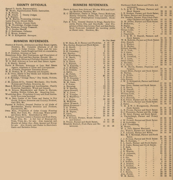 Officials and Business Directory, Cedar County, Missouri 1879 Old Town Map Custom Print