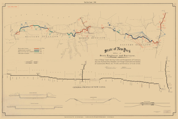 Erie Canal (Complete) - State of New York Office of the State Surveyor and Engineer -  Old Map Reprint - NY Regionals - Canals