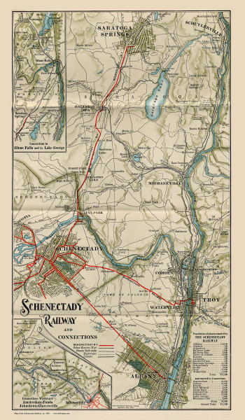 Schenectady Railroad and Connections - Albany, Saratoga Springs, Cohes  1910  - Old Map Reprint - NY Regionals Schenectady Railroad and Connections - Albany, Saratoga Springs, Cohes  1910  - Old Map Reprint - NY Regionals