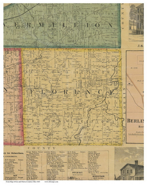 Florence, Ohio 1863 Old Town Map Custom Print - Erie Co.