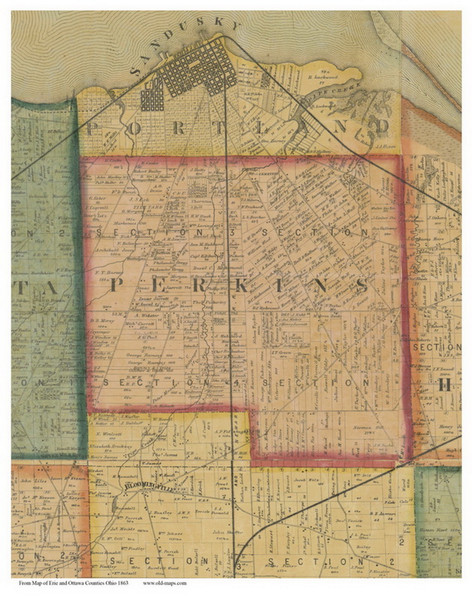 Perkins, Ohio 1863 Old Town Map Custom Print - Erie Co.