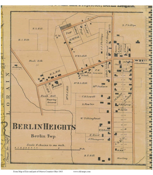 Berlin Heights - Berlin, Ohio 1863 Old Town Map Custom Print - Erie Co.