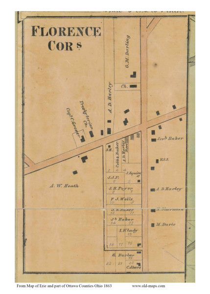 Florence Corners - Florence, Ohio 1863 Old Town Map Custom Print - Erie Co. Florence Corners - Florence, Ohio 1863 Old Town Map Custom Print - Erie Co.