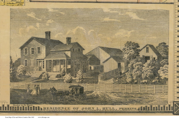 Hull Residence - Perkins, Ohio 1863 Old Town Map Custom Print - Erie/Ottawa Co.