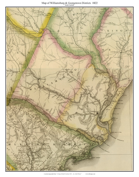 Williamsburg & Georgetown Districts, 1822 South Carolina - Wilson - Old Map Reprint Williamsburg & Georgetown Districts, 1822 South Carolina - Wilson - Old Map Reprint