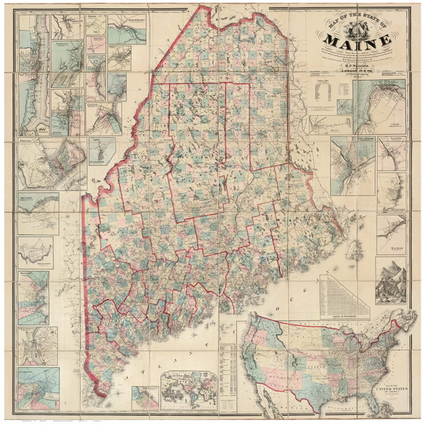 Maine 1862 Chace - Old State Map Reprint