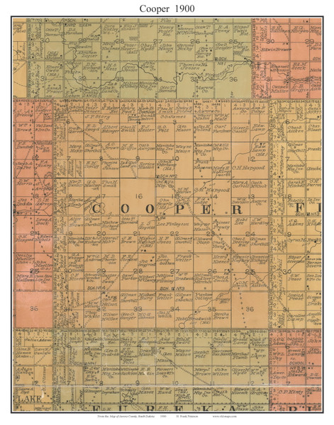 Cooper, South Dakota 1900 Old Town Map Custom Print - Aurora Co.