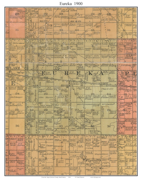 Eureka, South Dakota 1900 Old Town Map Custom Print - Aurora Co.