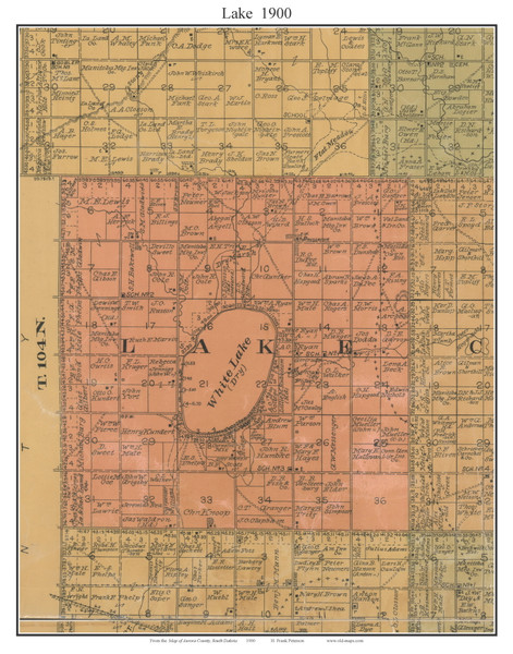 Lake, South Dakota 1900 Old Town Map Custom Print - Aurora Co.