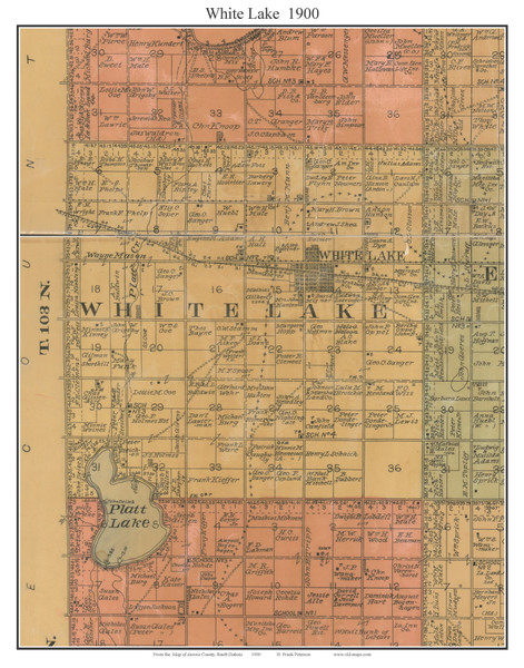 White Lake, South Dakota 1900 Old Town Map Custom Print - Aurora Co.