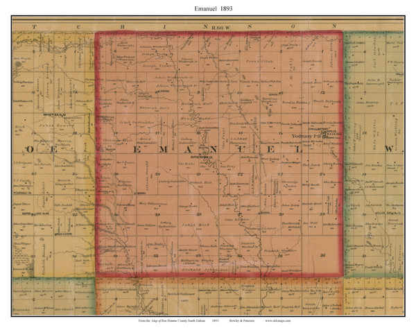 Emanuel, South Dakota 1893 Old Town Map Custom Print - Bon Homme Co.