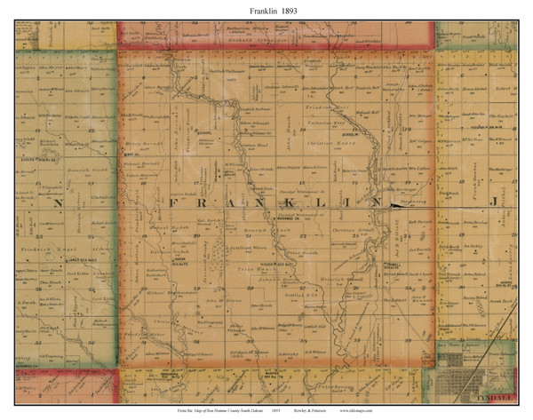 Franklin, South Dakota 1893 Old Town Map Custom Print - Bon Homme Co.
