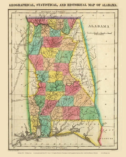 Alabama 1822 Carey (Map Only) - Old State Map Reprint