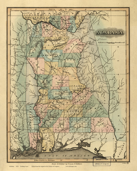 Alabama 1826 Lucas - Old State Map Reprint