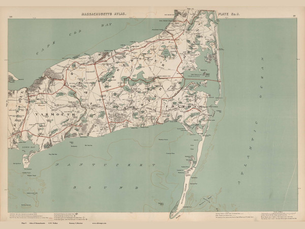 Yarmouth, Dennis, Brewster, & Chatham Area, Massachusetts 1891 Old Town Map Reprint - Walker State Atlas Plate 09