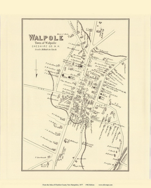 Walpole Village, New Hampshire 1877 Old Town Map Reprint - Cheshire Co. Walpole Village, New Hampshire 1877 Old Town Map Reprint - Cheshire Co.