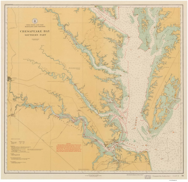 Chesapeake Bay Southern Part 1916 - Old Map Nautical Chart AC Harbors 78 - Chesapeake Bay Chesapeake Bay Southern Part 1916 - Old Map Nautical Chart AC Harbors 78 - Chesapeake Bay