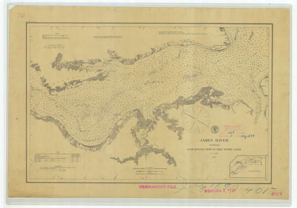 James River 1 1877 - Old Map Nautical Chart AC Harbors 401A - Virginia James River 1 1877 - Old Map Nautical Chart AC Harbors 401A - Virginia